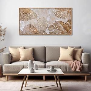 Minimalist Wall Art for Living Room - Beige Modern Wall Art | Large Framed Boho Canvas Painting | Contemporary Neutral Pictures for Bedroom Above Bed | Artwork Decor 20×40IN