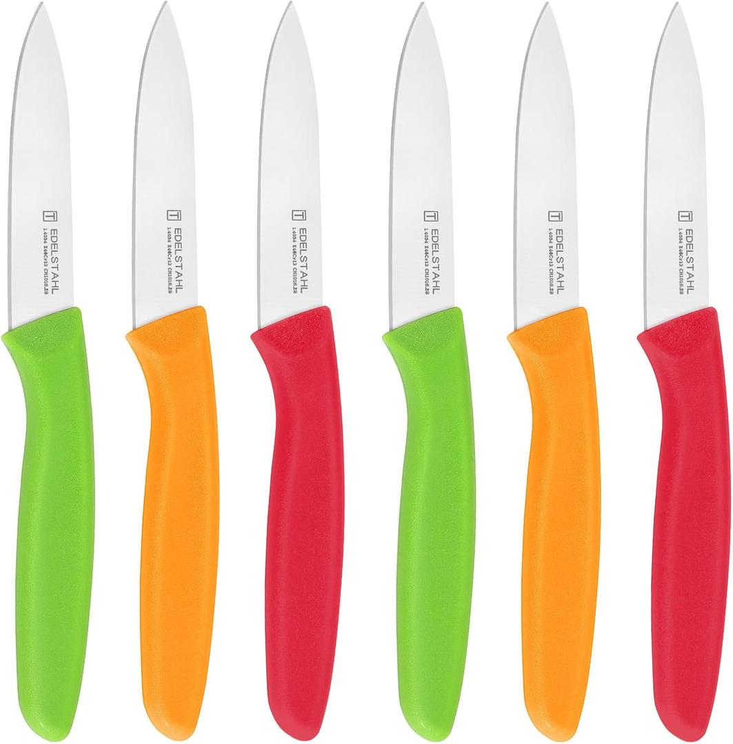 Paring Knives,Stainless Steel Paring Knife Set of 6,Premium Vegetable&Fruit Knife,Small Knife Set,Straight Edge,Ergonomic Handle Paring Knives,Peeling Knifes(Red&Orange&Green)