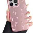 ZTOFERA for iPhone 16 Pro Case,Cute Pink Ribbon Bow Tie Planet Star Floral Aesthetic Phone Case,Trendy Slim Hard IMD Shockproof Protective Bumper Phone Cover for Women Girls,Heart
