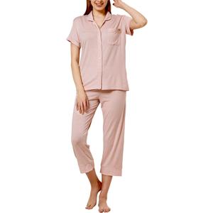 Women's Pajamas Sets 2 Piece Womens Short Sleeve Capri Pants Pajama Sets Tencel Rayon Cotton Pj Sets S-3XL (M)