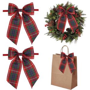 AIMUDI Christmas Bows for Gift Wrapping 69'' Red and White Plaid Bows for Christmas Tree Wreath Bows with Wire Edge Premade Bows for Craft Present Indoor Holiday Christmas Decorations, 10 Packs