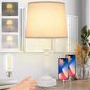 Farmhouse Table Lamp Touch Control 3-Way Dimmable Table Lamp, Modern Nightstand Lamp with 2 USB Port Bedside Desk Lamp with Fabric Shade for Living Room Bedroom Hotel (Pack 1-Off White)