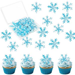 50 PCS Edible Snowflake Cupcake Toppers Wafer Paper Snowflake Cake Decorations Edible Snowflake Cupcake Picks Topper for Christmas Winter Frozen Theme Baby Shower Birthday Party Decor Supplies (Design 1)