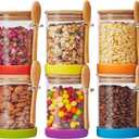 Set of 6 Airtight Overnight Oats Jars with Bamboo Lids and Spoons, 22 OZ Overnight Oats Containers with Lids,Glass Food Storage Jar Perfect for Coffee, Tea, Sugar, Beans, and More