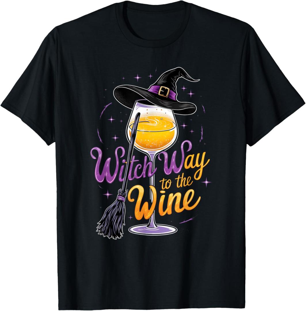 Witch Way To The Wine Funny Halloween Costume T-Shirt, M 