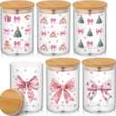 Pink Christmas Glass Storage Jars with Airtight Bamboo Lid Merry and Bright Christmas Canister Set for Home Winter Xmas Kitchen Countertop