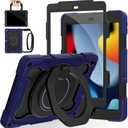 ROISKIN for iPad 9th 8th 7th Generation Case(iPad 10.2 inch) with HD Screen Protector for Kids[15ft Drop Protection] Rugged iPad Case 9 8 7 Gen 2021/2020/2019 with 360 Kickstand Handle Shoulder Strap (Navy Blue)