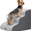 Dog Stairs for Couch Sofa and Chair, 3-Step Dog Steps for Small Dogs and Cats, Non-Slip Indoor Pet Step, Light Grey