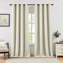 100% Blackout Curtains for Bedroom, Farmhouse Linen Black Out Curtain 84 Inch Length 2 Panels Set, Grommet Thick Textured Window Curtains for Living Room, 52" W x 84" L, Natural