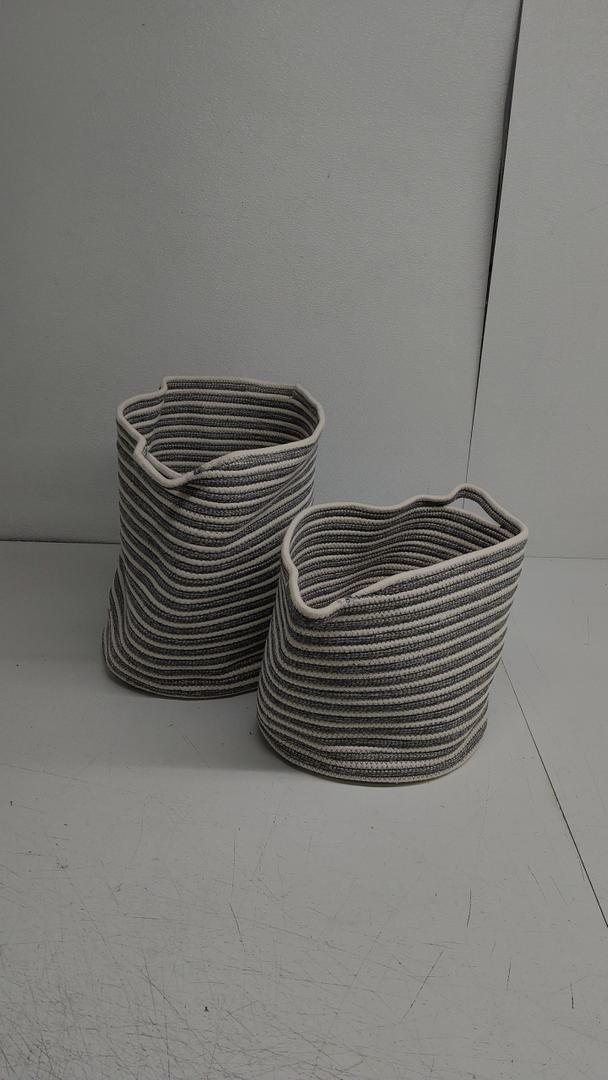 Cotton Fabric Handmade Decorative and Functional Storage Basket Basket Organizer with Handles, Set of 2