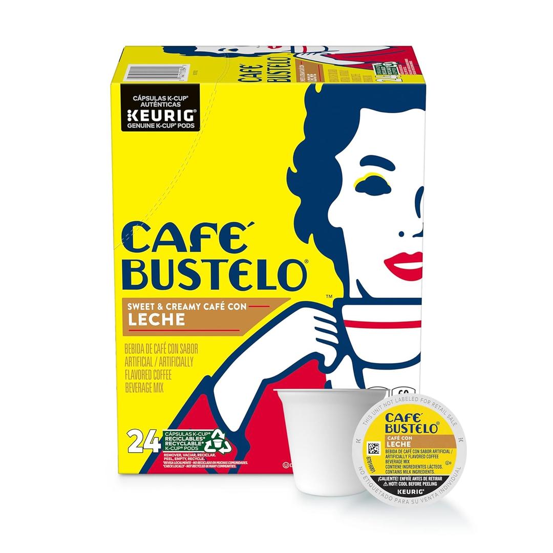Caf Bustelo Sweet & Creamy Caf con Leche Coffee Drink, Keurig K-Cup Pods, 24 Count Box BBD 12/02/2026