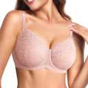 BRABIC Minimizer Bras for Women Full Coverage Seamless Unlined Lace Bra with Underwire Support for Large Breasts, T-Shirt Bra, 36D, Lightpink