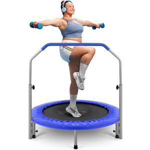 SereneLife 40" Foldable Mini Trampoline for Adults - Compact Fitness Rebounder with Adjustable Foam Handle, Exercise Trampoline with Max Load 330lbs, Indoor/Garden Whole-Body Workout