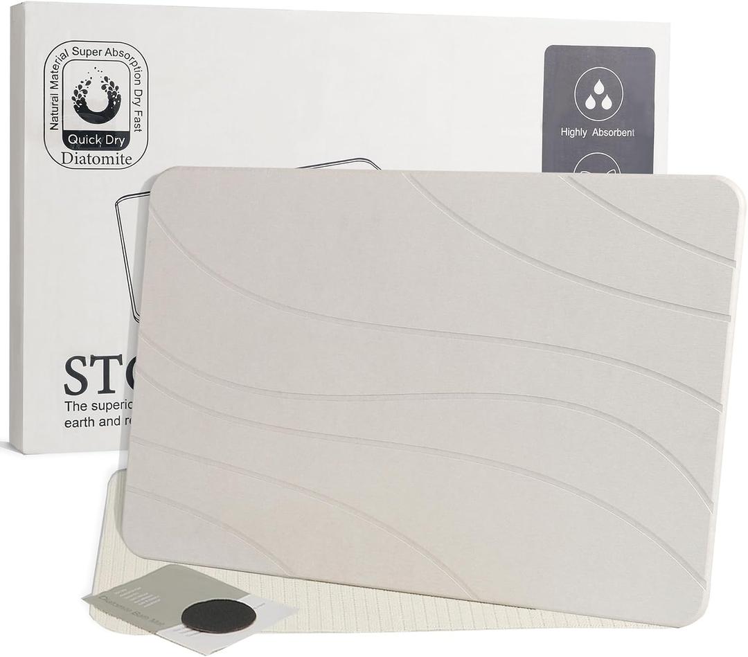Stone Bath Mat, Quick Drying Bath Mat for Bathroom, Diatomaceous Earth Mat, Quick Dry Shower Mat, Fast Absorbent, Elegant Design, Easy to Clean - White 23.615.35