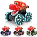 Intoypad Red Chomping Dino Monster Truck Toy  Press and Go Car with LED Light Wheels  Light-Up Push Car for Toddlers Boys Girls Ages 2 3 4 5  Dinosaur Toy with Moving Mouth Action