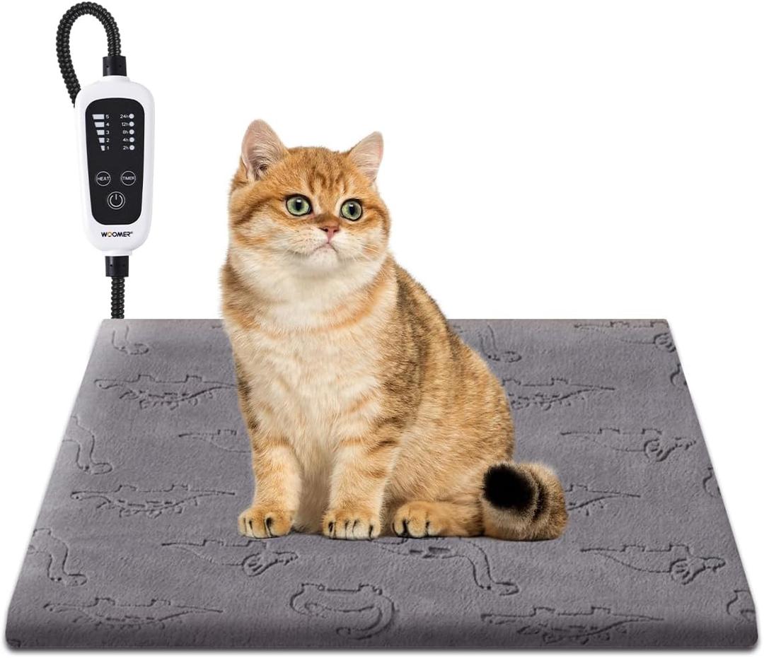 WOOMER Pet Heating Pad for Cats and Dogs, Includes Two Removable Covers, Heated Bed with Steel-Wrapped Cord, Waterproof and Chew-Resistant, 1818 Medium Size for Cats, Small Dog, Chick, and Rabbits (Grey)
