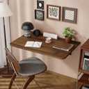 Dogsky Wall Mounted Folding Table, Floating Desk 24x15.7Inch, Fold Down Shelf Wall Mounted with Heavy Iron Brackets, Foldable Table for Launrdy Room, Office Study Work Bench, Kitchen Dining, Walnut, 24x15.7x7.5