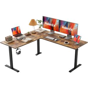 Agilestic L Shaped Standing Desk 63 x 55 inch Adjustable Height, Electric Corner Standing Desk, Sit Stand Computer Table with Splice Board, Rustic Brown