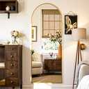 Full Length Mirror 58"x18" Arched Floor Mirror Freestanding Full Body Oversized Floor Free Standing Leaning Hanging Mounted Aluminum Alloy Frame Floor Mirror for Bedroom Cloakroom Living Room Gold