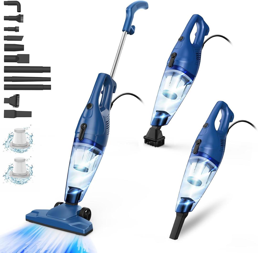 Corded Vacuum Cleaner, 12-in-1 Vacuum Cleaners for Home 15Kpa Power Suction Lightweight Stick Vacuum with Washable HEPA Filter Converts to a Handheld Vacuum for Home, Pet Hair, Carpet, Hard Floors