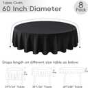 8 Pack Black Round Tablecloth 60 Inch Black Table Cloth for Round Tables, Reusable and Washable Polyester Tablecloth Stain Wrinkle Resistant Decorative Table Cover for Wedding Party Dining Banquet
