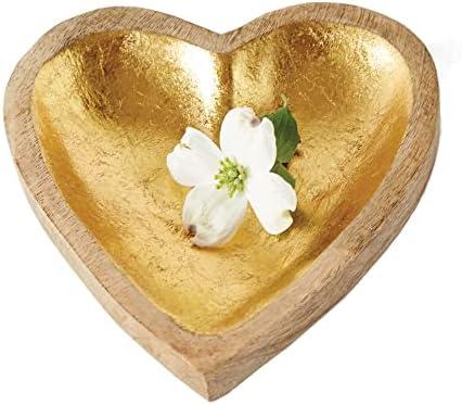 Creative Co-Op Mango Wood Heart Tray with Gold Leaf Interior