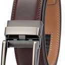 Ratchet Belt for Men, Leather Dress Casual Belt with Adjustable Buckle-Trim to fit-35cm wide (Brown)