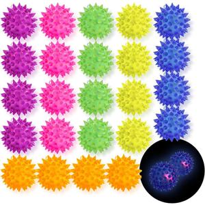 24 Pack Rubber Blinking Squishy Stress Relief Sensory Ball Toys LED Flashing Fidget Spiky Therapy Balls or Kids Teens Adults Stress Relief Party Favors