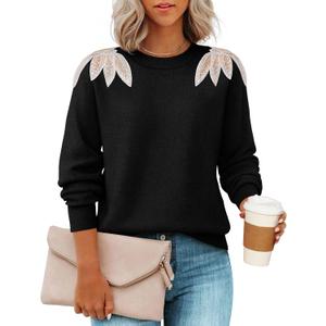 ZESICA Women's Fall Long Sleeve Sweaters 2026 Crew Neck Knit Loose Dressy Pullover Tops Winter Trendy Outfits (Medium, Black)