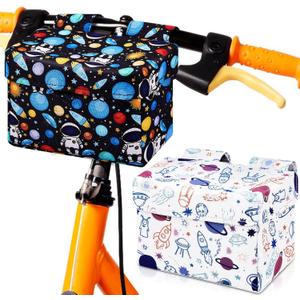 2 Pcs Bike Basket Kids Girls Boys Bicycle Bag Bicycle Front Basket Handlebar Bag Scooter Bike Accessories for Kids for Balance Scooter Stroller Wheelchair (White and Blue)