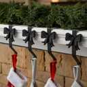 Shimeyao 4 Pcs Black Bow Christmas Stocking Holder Heavy Duty Cast Iron Stocking Hooks Non-Slip Fireplace Hangers Xmas Bow Decoration for Mantle Shelf Staircases Party