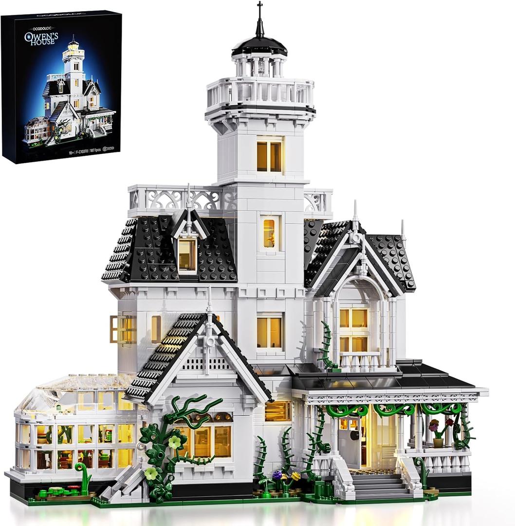 Magic House Building Set with LED Light, Owens House Blocks Toy, Creator Architecture Model Building Kit, Compatible with Lego Horror House, Home Office Decor Gift for Adults (1877PCS)