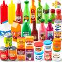 JOYIN 30Pcs Play Food Grocery Cans, Play Kitchen Accessories, Includes Drink, Juice, Jar, Seasoning, Water Bottle, Sauce, Yogurt, Ice Cream, Snack Box, Kids Gifts & Indoor Toys