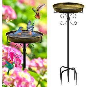 Daoeny 35In Metal Bird Bath for Outside, Vintage Bird Bath Bowl, Detachable Birdbath & Birdfeeder with 5 Prongs Base Stake, Bird Baths for Outdoors Garden Yard Lawn Decor (Antique Golden)
