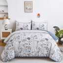 Dobuyly Blue King Size Quilts for Bed, Floral Botanical King Quilt Bedding Set 3 Pieces, Soft Lightweight Microfiber Brown Flower Bedspread Coverlet Set for All Season, 110"x90"
