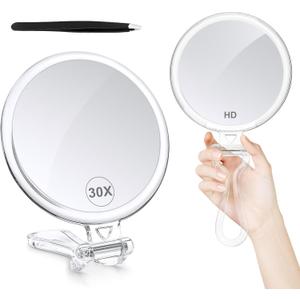 B Beauty Planet 30X Magnifying Mirror for Travel with Handle, Double-Sided 1X/30X Magnification Hand Mirror for Makeup,Travel Mirror for Desk 5 Inches