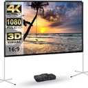 Portable Projector Screen with Stand Outdoor: Camping Projection Screen 80 inch 4K Movie Screen for Home Backyard Indoor 16:9 HD Night