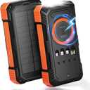 ERRBBIC Solar Charger Power Bank 49800mAh, 22.5W Portable Charger, 15W Wireless Charging, Solar Panel Charger, Built-in Four Cable, with USB C for Cell Phones, with Dual Flashlight for Camping