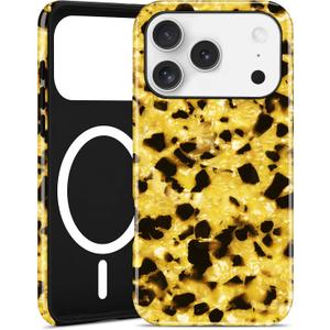 Jusy Compatible with MagSafe Golden Tortoise Shell Print Phone Case for iPhone 17 Pro, Amber Trendy Luxury Magnetic Soft TPU and Hard PC Protective Phone Cover for Women Girls - Golden