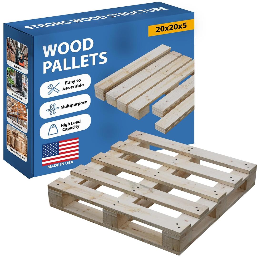 Greaton, 20x20x5 Wooden Pallet Kit, Heavy-Duty Industrial Grade Pinewood, Unassembled Flat-Pack, Stackable & Reusable, Lightweight Floor Pallet, Warehouse, Supermarket & Indoor Storage, 1-Pack