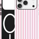 Jusy Compatible with MagSafe Striped Phone Case for iPhone 14 Pro, Cute Aesthetic Magnetic Soft TPU and Hard PC Protective Phone Cover for Women Girls (Matte) - Pink and White