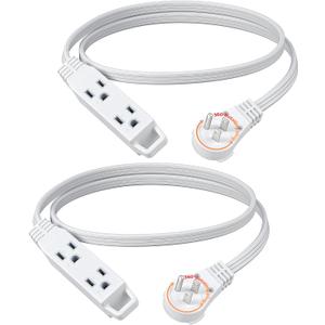DEWENWILS 3FT 360 Rotating Flat Plug Extension Cord/Wire, 16AWG Multi 3 Outlet Extension Cord, 3 Prong Grounded Wire for Small Appliances, 2 Pack, White