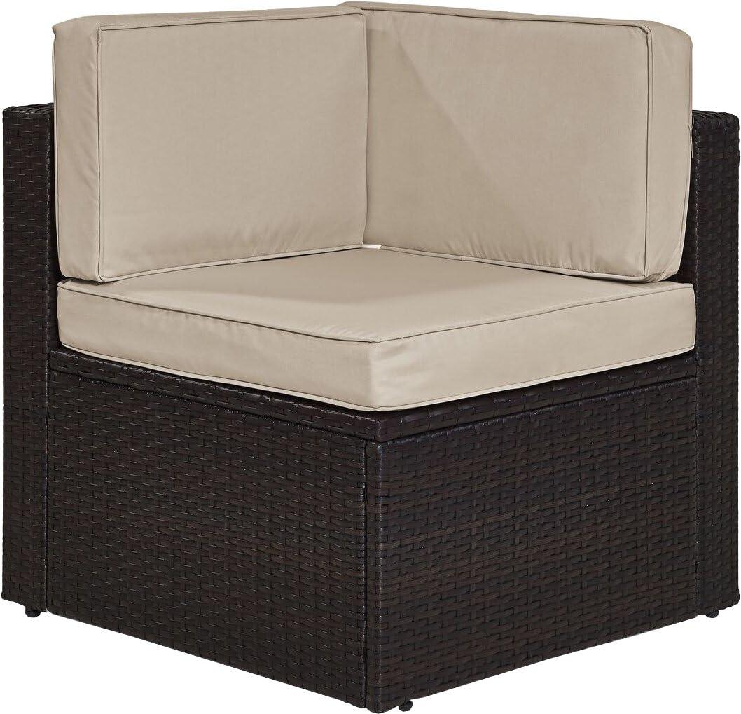 Crosley Furniture Palm Harbor Corner Outdoor Sectional Chair, Wicker Patio Chairs for Porch, Deck, Backyard, Brown with Sand Cushions