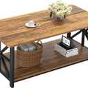 GreenForest Coffee Table with Round Corner, Farmhouse Center Table with 2-Tier Storage Shelf X-Frame Design for Living Room, 39 inch Walnut