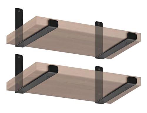4 Pack - 11.25" L x 6" H x 1.5" W J Lip Shelf Brackets Rustic Farmhouse Iron Wall Floating Shelf Bracket Metal Shelf Bracket Industrial Shelf Supports with Screws Black