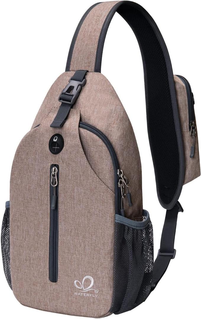WATERFLY Crossbody Sling Backpack Sling Bag Travel Hiking Chest Bags Daypack (Flaxen) (Small, Khaki)