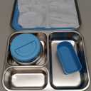 Stainless Steel Bento Box Kids Adult with 8oz Soup Thermo, 3 Compartments Metal Bento Lunch Box with Insulated Food Jar,Lunch Box Container Sauce Cup for School,BPA-Free(Blue)