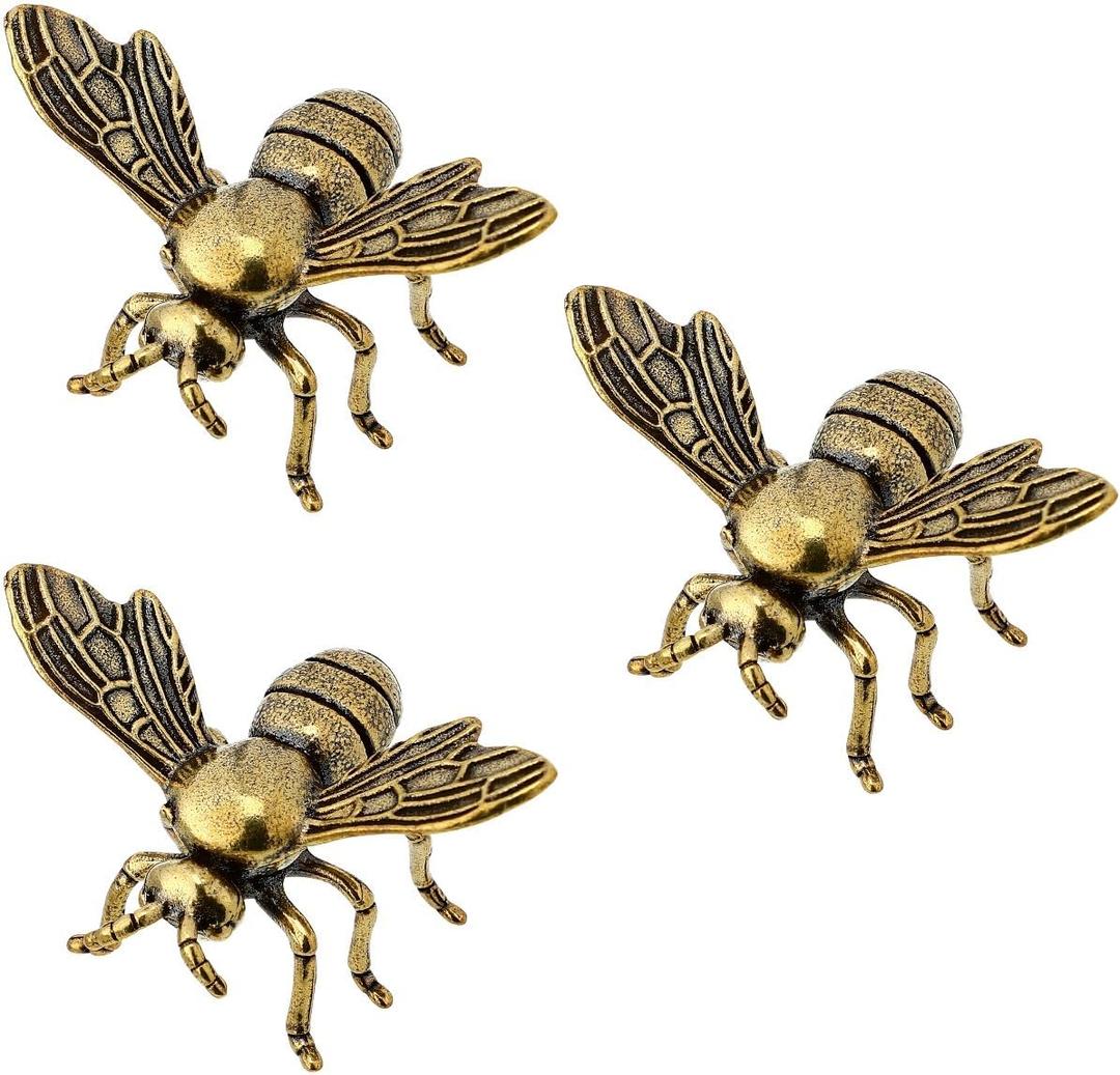 TOYANDONA 3pcs Small Bee Decor Resin Bee Figurines Desktop Ornament with Flat Bottom Mini Tabletop Decor for Home Office Shelf and Decorations for Home