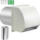 6 Inch Hooded Wall Vent Cover, Dryer Exhaust Vent Metal Mesh Cover Outside, Wall Vents Cover Cap Exterior Air Exhaust with Pest Bird Guard, Screen and Damper for Kitchen Bathroom House Range Hood HVAC (White)