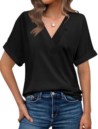 Womens Summer V-Neck Tees 2025- Lightweight Short Sleeve Tops with Soft Stretch | Trendy Casual T-Shirts for Spring & Summer Large Womens Summer V-Neck Tees 2025- Lightweight Short Sleeve Tops with Soft Stretch | Trendy Casual T-Shirts for Spring & Summer Large